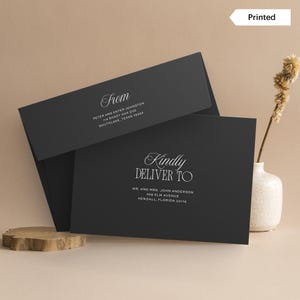 GLAMOUR VINTAGE | Enveloppes noires imprimées à l'encre blanche, Adressage de texte blanc, Enveloppes des destinataires pour faire-part de mariage, 7 couleurs, SN2000