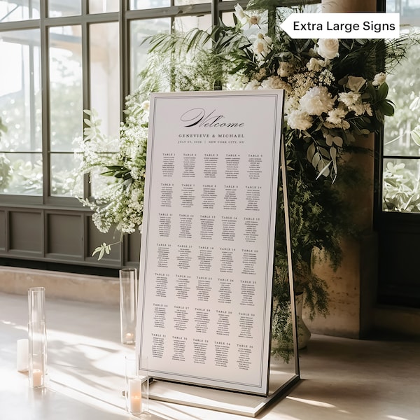 MANHATTEN | Extra Large Printed Seating Chart, Alphabetical or Table Number, Customized Foam Board, Elegant Traditional Allocation, SN1050
