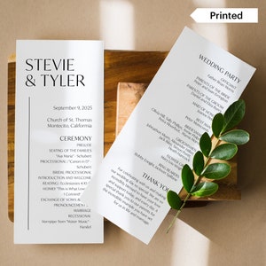 CONTEMPORARY CHIC / Programma per cerimonia nuziale minimalista stampato, programma stampa e spedizione 4 x 9, elegante ordine di servizio della cerimonia, SN250