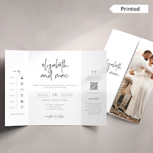 WILD SPIRIT | Printed Modern Script Gatefold Wedding Invitation, Minimalist Folded Invite, Print and Ship Gate Fold, Photo Gatefold, SN033
