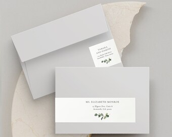 EUCALYPTUS | Printed Wraparound Address Labels, Print & Ship Wedding Addressing, Printed Recipient Return Labels, Pop-out Labels, SN014F