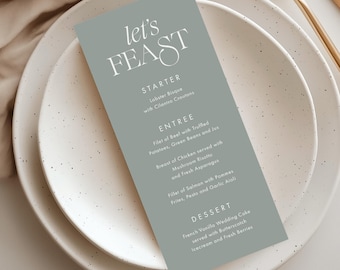 Wedding Menu Cards Printed, Sage Green Wedding, Personalized Reception Stationery, SN2500