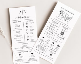 MODERN INITIALS | Infographic Printed Wedding Ceremony Program, Fun Ceremony Schedule with Icons, Order of Service with Icons, SN015M