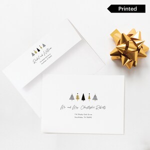 Sobres impresos de Navidad, direcciones de sobres de árboles de Navidad minimalistas, sobres de impresión y envío, sobre de tarjeta navideña moderna, SN090