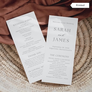 TRUE ROMANCE | Printed Wedding Ceremony Program, Print and Ship Program, Romantically Minimalist 4 x 9 Program, Order of Service, SN080