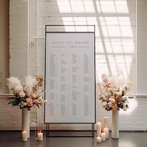 CLASSIC MINIMALIST | Printed Larger Alphabetical Seating Chart, Foam Board Seating Plan, Elegant Guest Sign, Custom Sizes Available, SN105