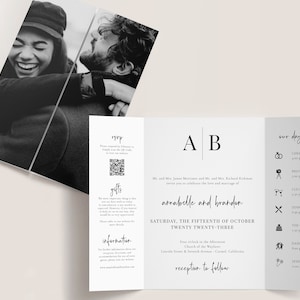 MODERN INITIALS | Printed Gatefold Wedding Invitation, Monogram Folded Invite, Print & Ship Gate Fold, Folded Photo Gatefold Invite, SN015M