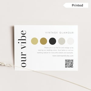 GEKKE LIEFDE | Onze Vibe-dresscodekaart afgedrukt, moderne opvallende kledinginzet met QR-code, gastdresscode-indicatie met kleurenpalet, SN095B