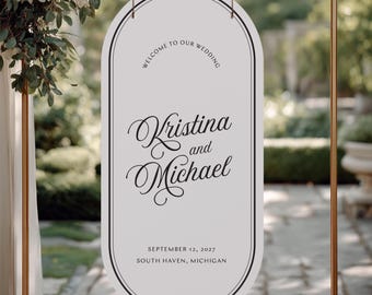 MONTE CARLO | Printed Oval Wedding Welcome Sign, Customized and Shipped Wedding Signage, Pill Shaped Foamboard Sign, SN700