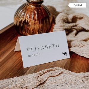 TRUE ROMANCE | Printed Place Cards, Elegant Chic Wedding Name Cards, Printed with Meal Choice Icons, Meal Cards Food Choices, SN080