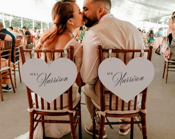 Printed Wedding Chair Signs for Bride and Groom, Personalized Pair - Custom Reception Decor, SN120