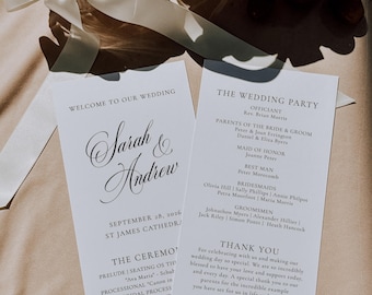 BESOTTED | Printed Romantic Wedding Ceremony Program, Elegant Calligraphy 4 x 9 Program, Ceremony Order of Service, SN120