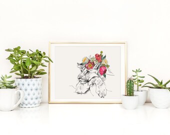 Flowered Lioness Illustration