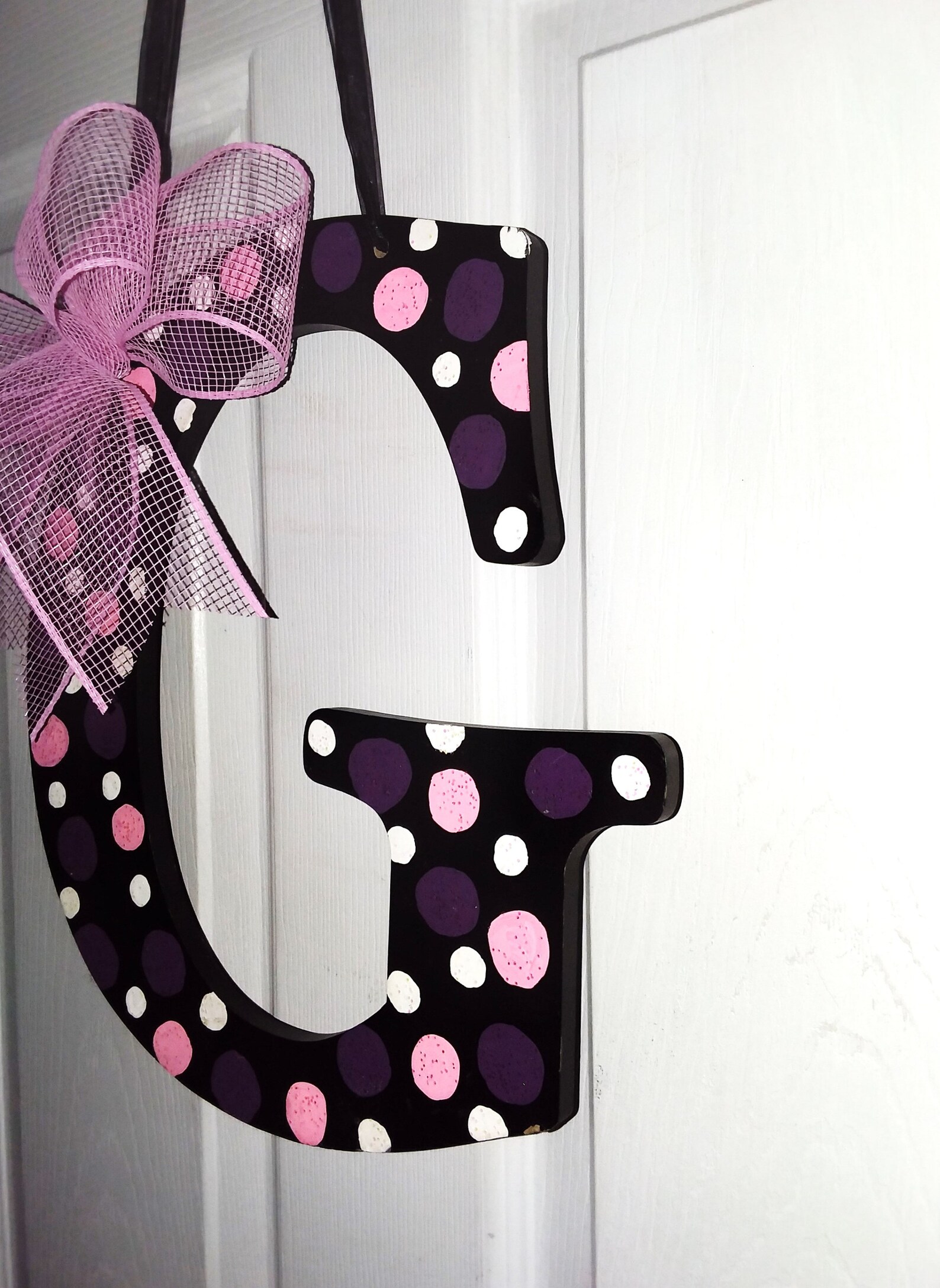 Letter G door hanger initial G monogram letter G polka dot | Etsy