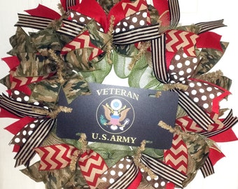 Army Veteran wreath, Military wreath, Army door hanger, Army decoration, burlap wreath, U.S. Army Veteran, gift for a Veteran, Army gifts