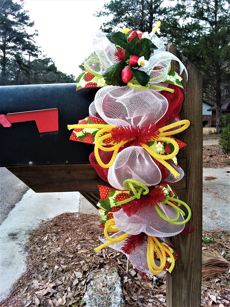 Spring Mailbox swag Summer Mailbox swag Strawberry decor Etsy