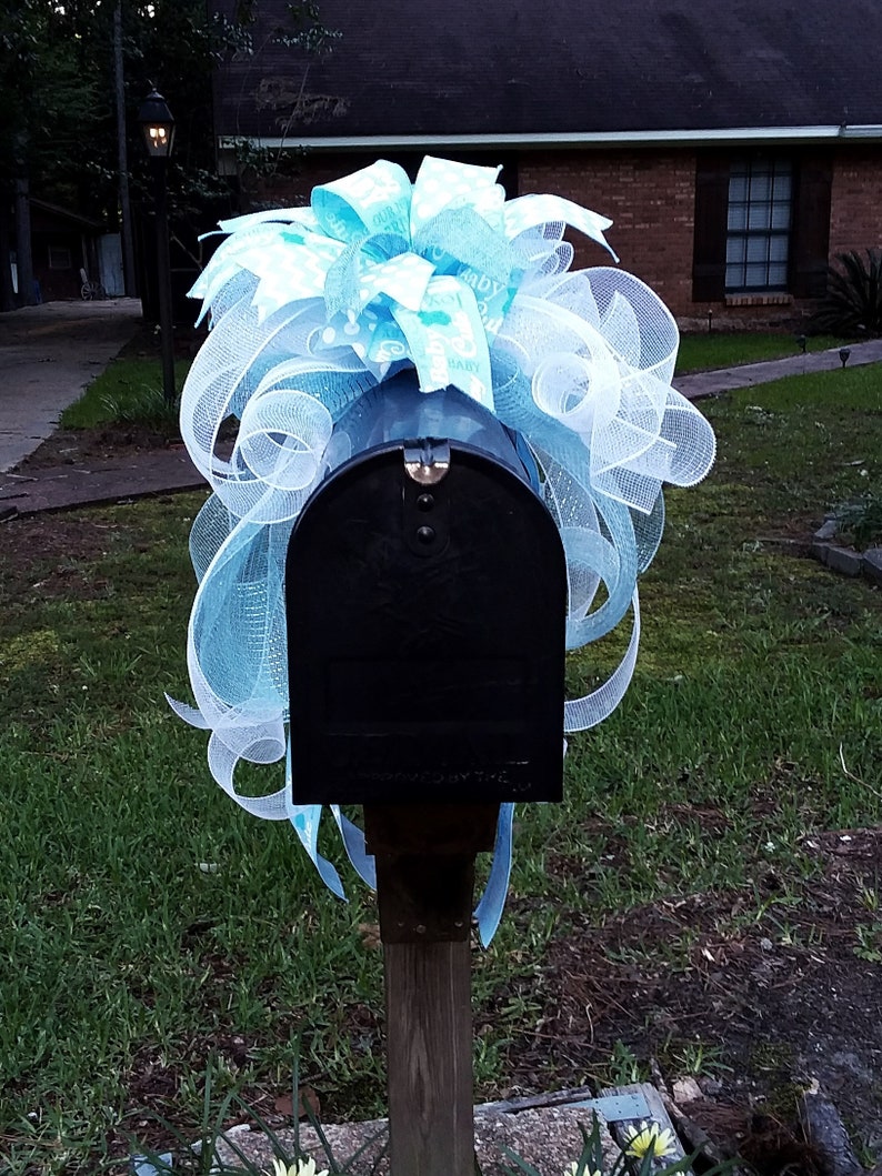 Baby bow mailbox topper Baby boy bow Baby Shower decoration Etsy