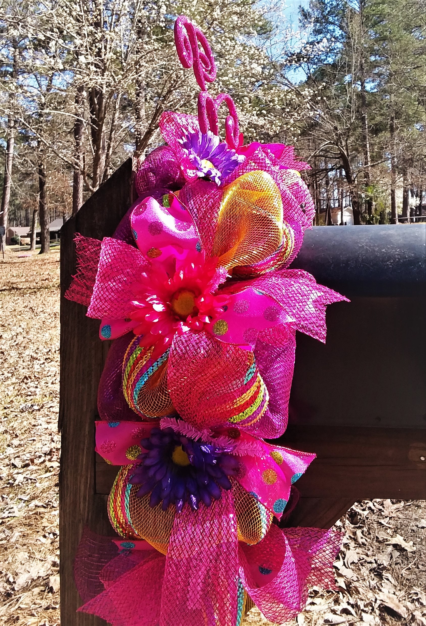 Spring mailbox swag with flowers Spring mailbox decoration Etsy