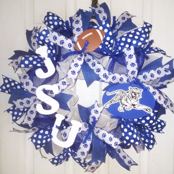 Jackson State Wreath, JSU Tigers wreath, JSU wreath, JSU football door hanger, Tigers wreath, Tiger decor