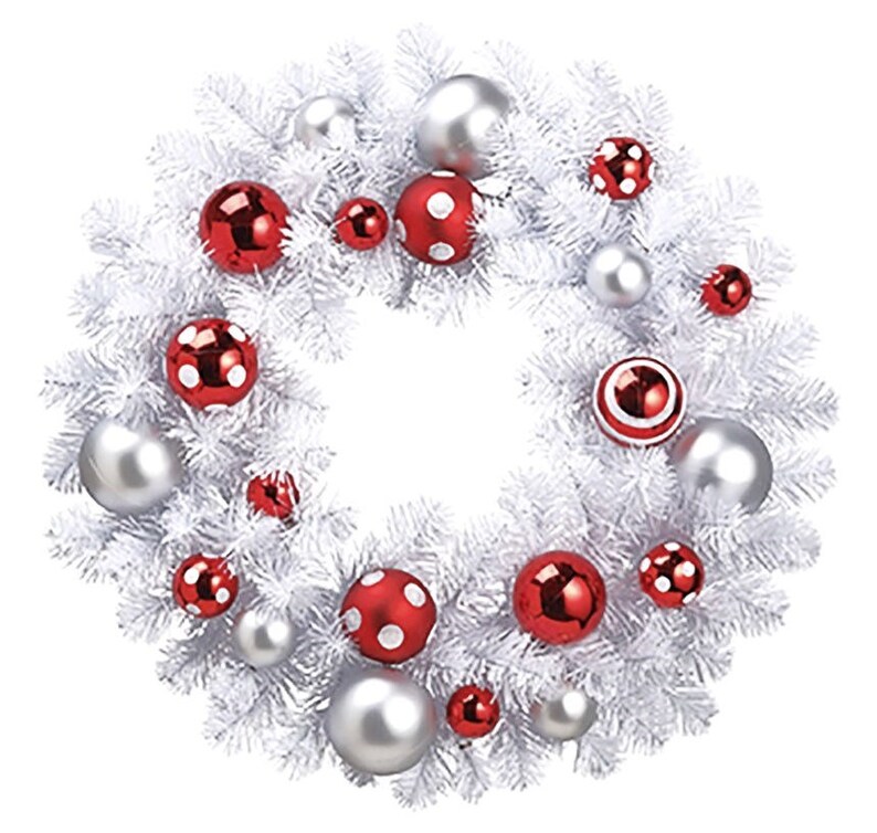 Christmas wreath Christmas door decoration Pine wreath Winter wreath Winter Pine wreath Red and White Christmas wreath