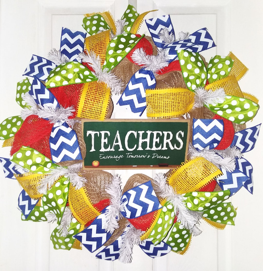 Teacher Wreath, Burlap Teacher Wreath, Back to School Wreath, Classroom ...