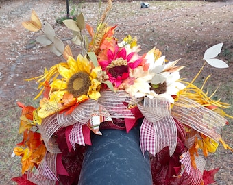 Fall Mailbox swag, mailbox swag with sunflowers, Fall floral mailbox garland Fall theme mailbox garland, burlap Fall swag, Country Fall