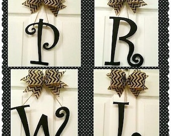 Initial Letter Door Hanger, Wood Letter door hanger, Monogram letter, Black door letter