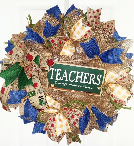 Teacher wreath, Burlap Teacher wreath, Classroom decoration, Teacher door decor, Back to School wreath, Welcome to Class wreath