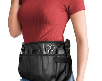 Salon Waist Apron - 9 Pockets - Hair Cut Holster, Tool Storage Pouch, Shears, Brush, Barber, Makeup