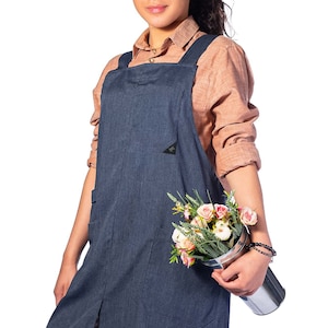 Cross Back Apron - Pinafore Dress, 3 Pockets, Loop - Baking Cooking, Gardening, School