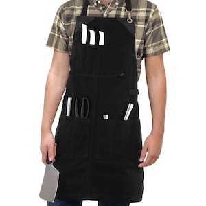 ユーティリティエプロン - ナイフロールに折りたたむことができ、レザートリム - 丈夫なグリーン、ブラック、またはグレーのキャンバス - シェフ、バーベキュー、肉屋