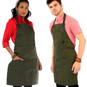 Chef Apron –  Black, Green or Gray Twill - Black or Blue Denim – Cotton Straps - Smart Pockets - Pro Chef, Cook, Barista, Bartender