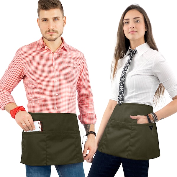 Tablier de taille - 3 poches, sergé noir, gris ou vert - Demi-tablier - Serveur, Serveur, Serveuse, Barman, Boutique, Restaurant, Tabliers Bistro