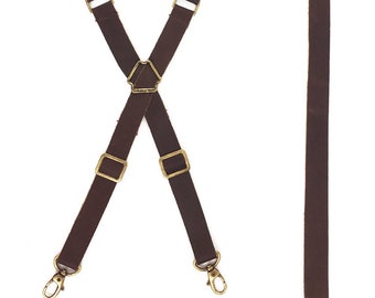 Genuine Leather Strap Set for Apron - Fully Adjustable Cross-back Style - Brown Leather - Vintage Brass Hardware