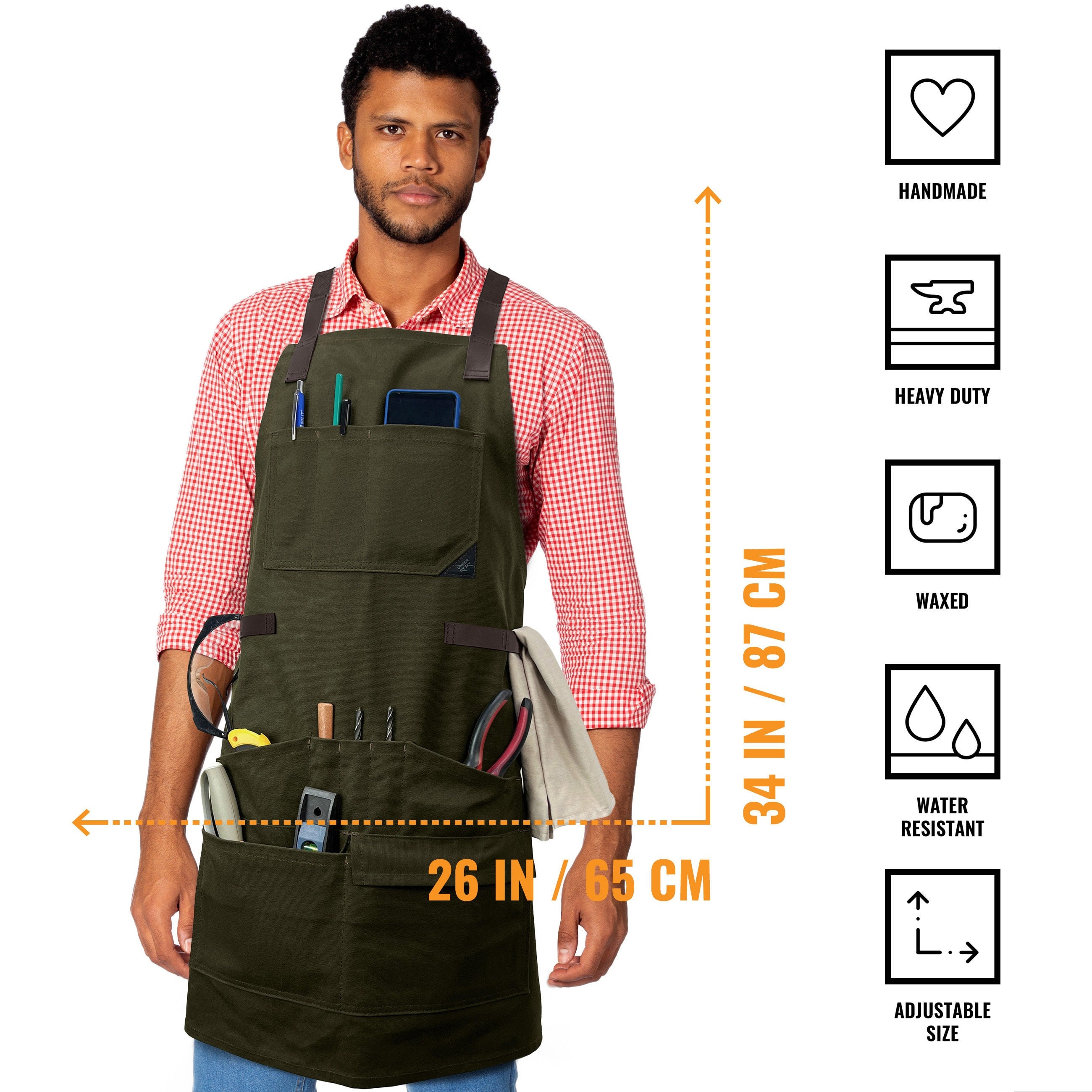 Husky 23 in. 16-Pocket Black Canvas Bib Tool Work Apron