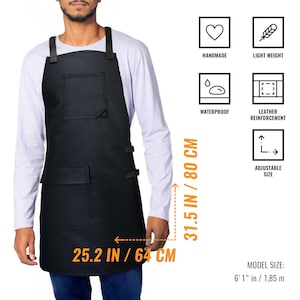 Barber Apron - Water & Chemical Resistant, CrossBack, Pocket with Zipper or Flap - Hairstylist, Colorist, Chef - Black image 8