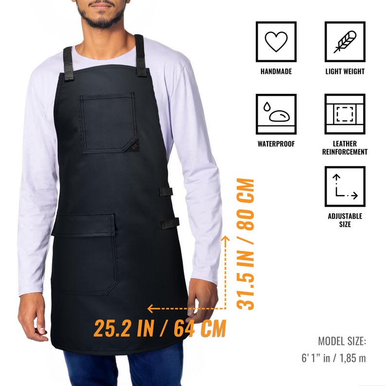 Barber Apron - Water & Chemical Resistant, CrossBack, Pocket with Zipper or Flap - Hairstylist, Colorist, Chef - Black image 8