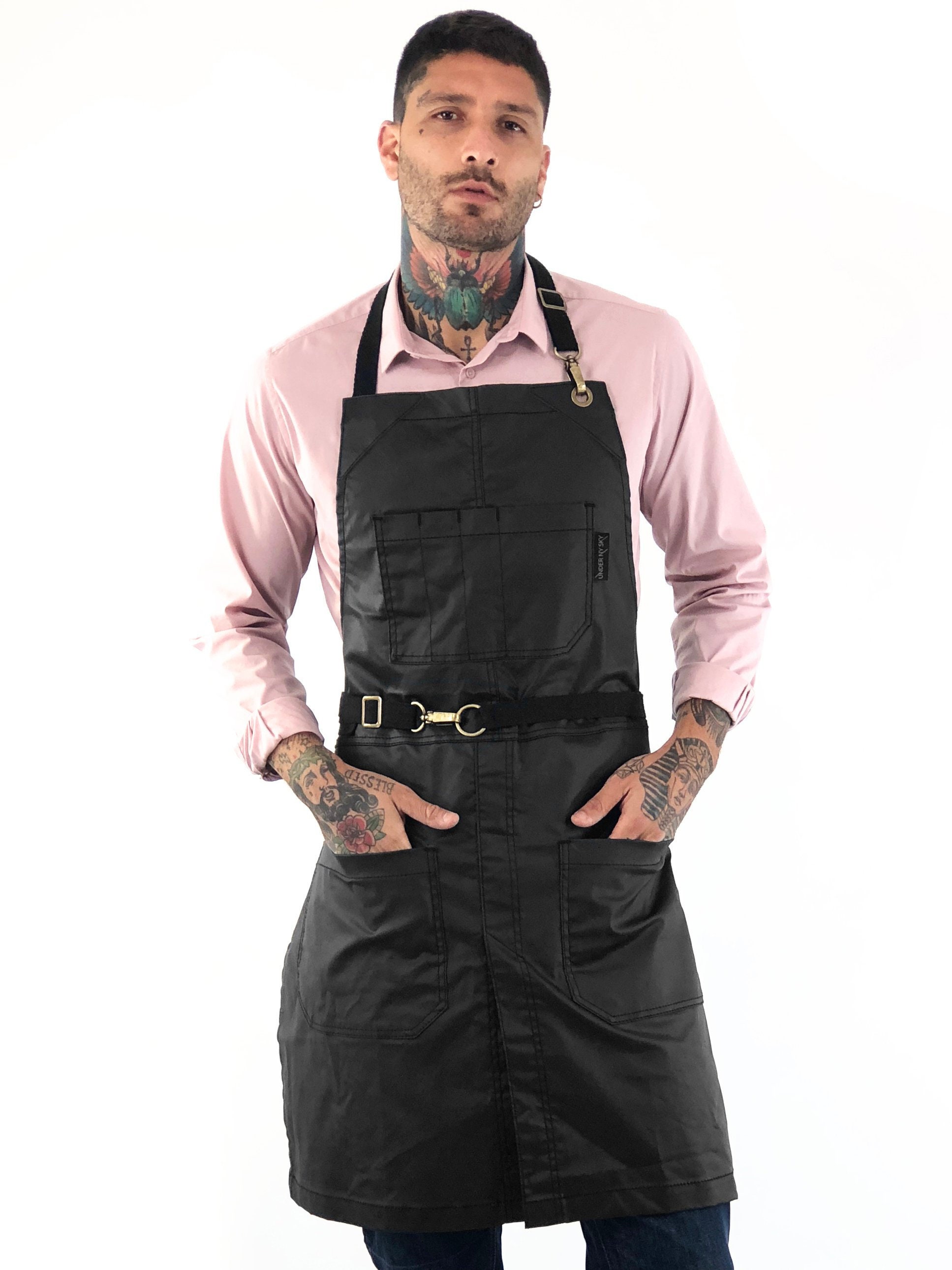 Coated Apron Black / Brown Fabric Vintage / Chrome / Gold - Etsy