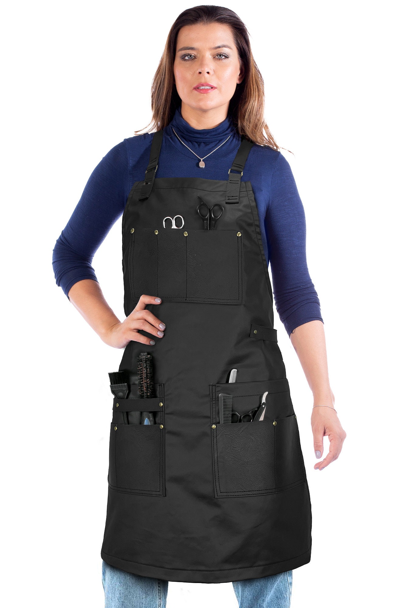 Barber Apron Water & Chemical Resistant, Crossback, Zip Pocket