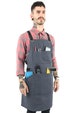 Work Apron - Gray Waxed Canvas, Leather Trim, CrossBack, HeavyDuty, Chef, Woodwork, BBQ, Shop 