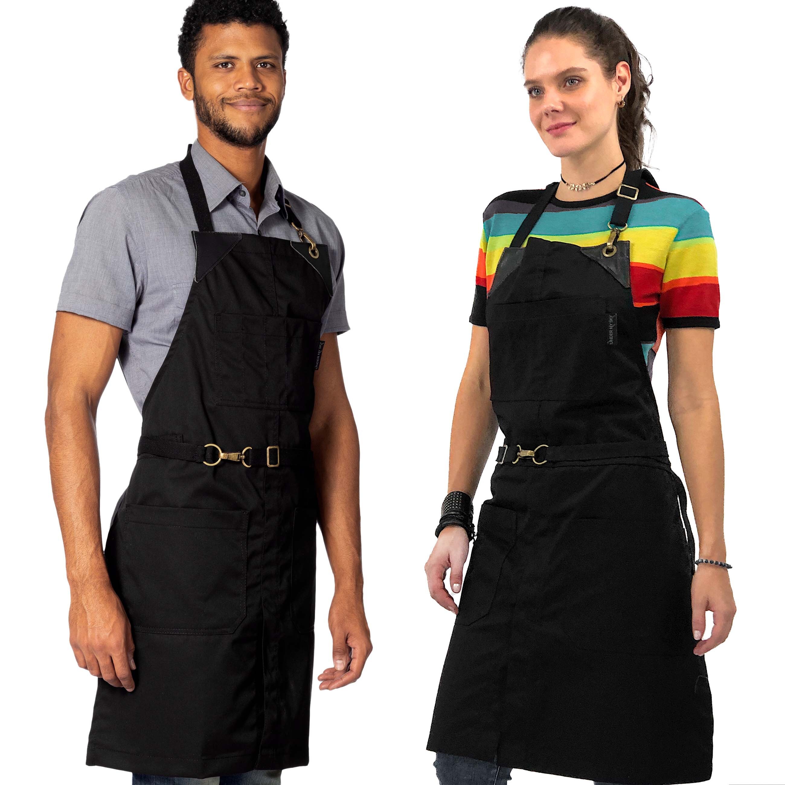 Unisex Faux Leather Bib Apron Café Pub Kitchen Waitress Waiter Workwear Uniform 