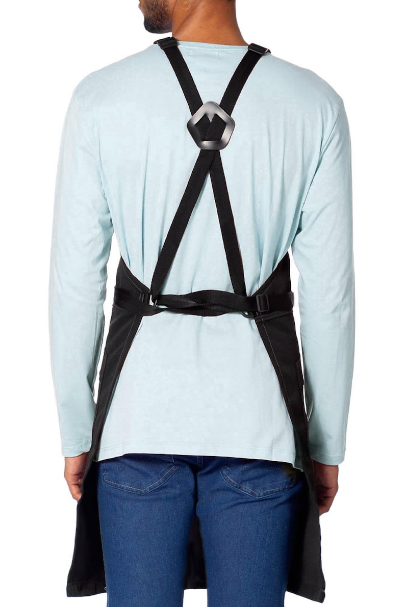 Barber Apron - Water & Chemical Resistant, CrossBack, Pocket with Zipper or Flap - Hairstylist, Colorist, Chef - Black image 6