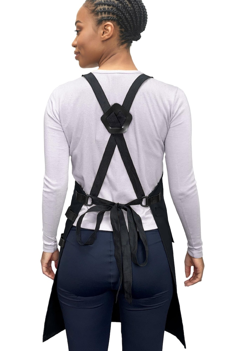 Barber Apron - Water & Chemical Resistant, CrossBack, Pocket with Zipper or Flap - Hairstylist, Colorist, Chef - Black image 10