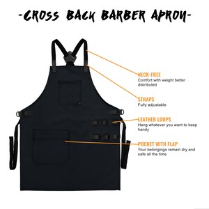 Barber Apron - Water & Chemical Resistant, CrossBack, Pocket with Zipper or Flap - Hairstylist, Colorist, Chef - Black image 9
