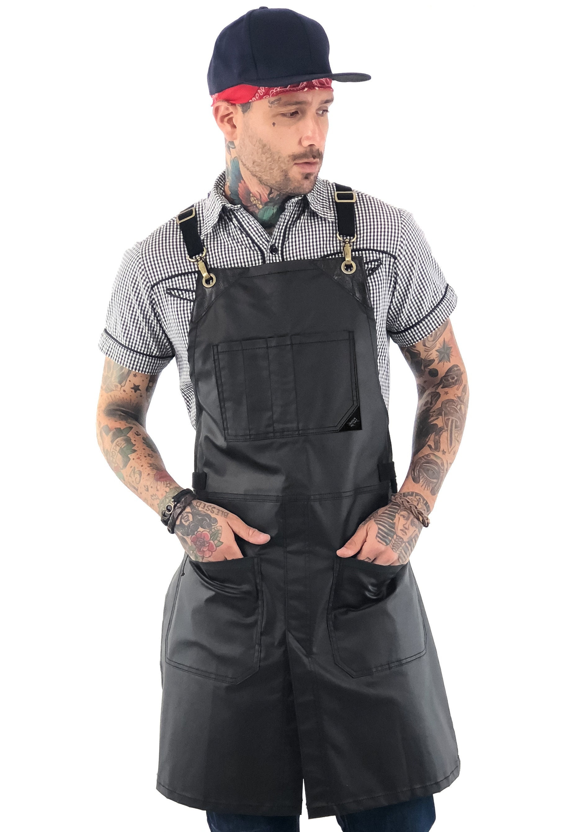 Buy Coated Apron Cross-back, Black or Brown Twill Gold, Chrome or
