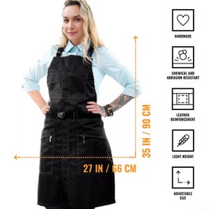 Barber Apron - Water & Chemical Resistant, CrossBack, Pocket with Zipper or Flap - Hairstylist, Colorist, Chef - Black image 2