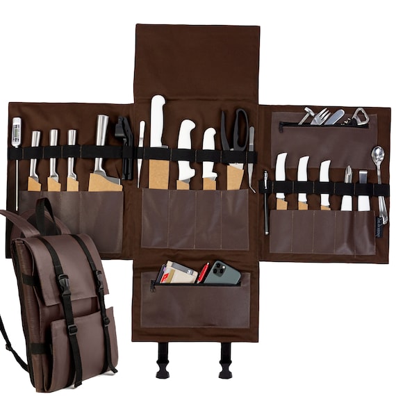 Borsa Per Coltelli Da Chef 4 Scomparti - Tela Cerata Verde, Portatile - Foto 12