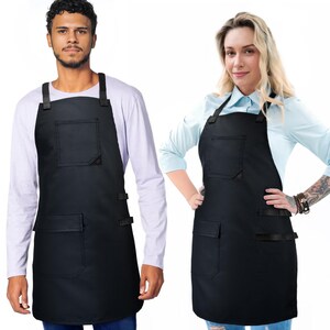 Barber Apron - Water & Chemical Resistant, CrossBack, Pocket with Zipper or Flap - Hairstylist, Colorist, Chef - Black Flapped Pocket Black