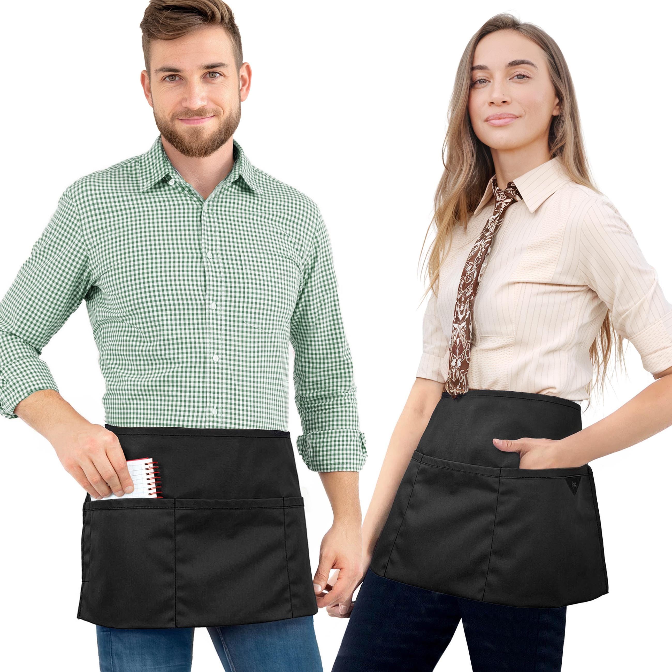 Schort met 2 zakken voor heren en dames, ober, kookschort, kort schort, chef-kok, keukenschort, kleine halve schort voor thuis, bar, café, restaurant, Rood en zwart