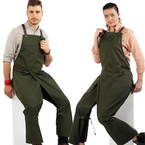 Pottery Apron - Green or Gray Twill - Gray, Blue or Beige Denim - Full Overlapping Split, CrossBack, Leather Trim, Artist, Ceramist, Art